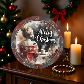 Grande Horloge Ronde Pull de Noël fille cosy