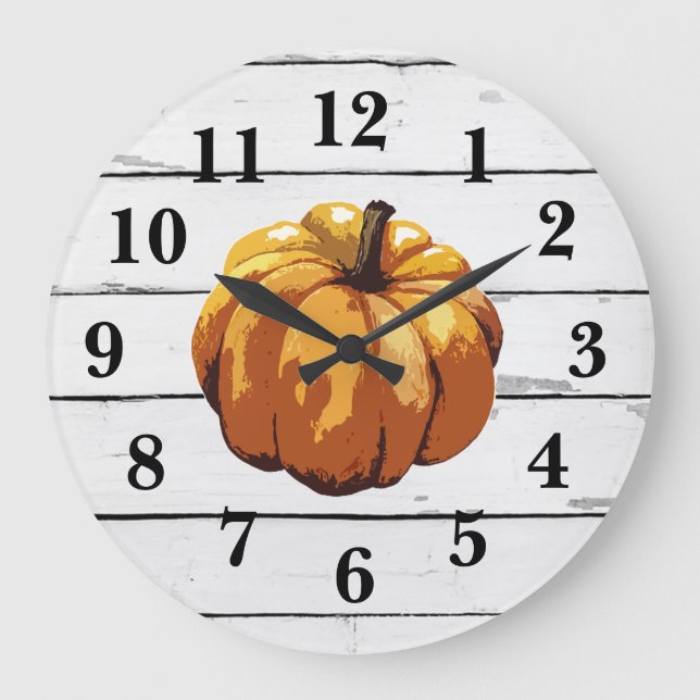 Grande Horloge Ronde Pumpkin Farmhouse Shiplap Rustic Decor (Recto)