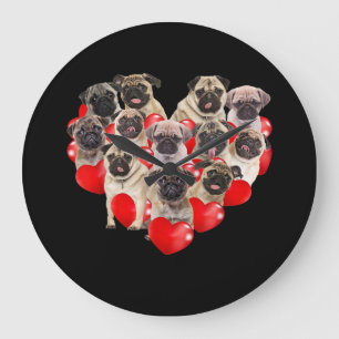 Grande Horloge Ronde Puppy Pugs Venin de Valentine