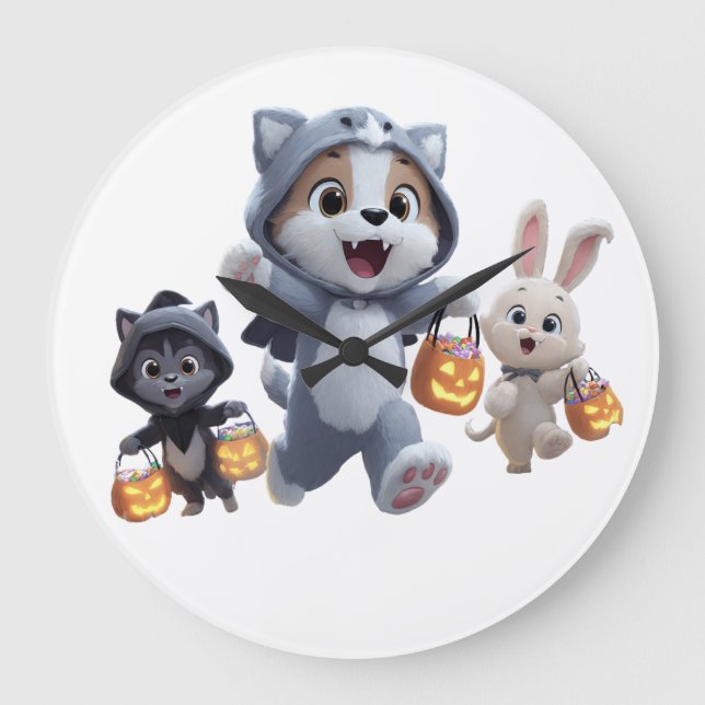 Grande Horloge Ronde Puppy Werewolf et les amis Trick-or-Treating (Recto)