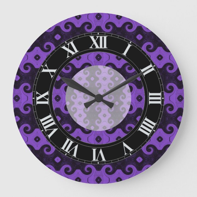 Grande Horloge Ronde Purple Abstract Diamond Eye Curls Pattern Clock (Recto)