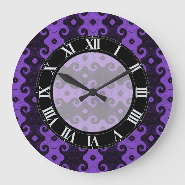 Grande Horloge Ronde Purple Abstract Diamond Eye Curls Pattern Clock (Recto)