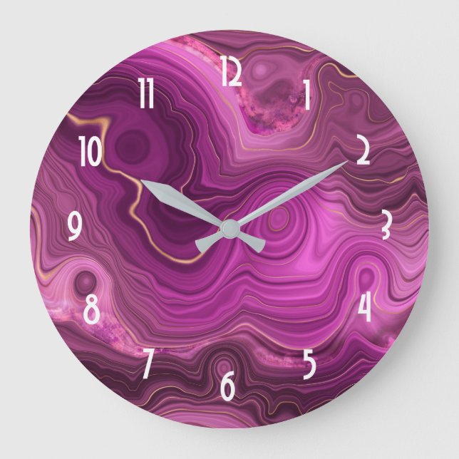 Grande Horloge Ronde Purple Amethyst And Gold Abstract Agate (Recto)