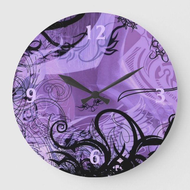 Grande Horloge Ronde Purple and Black Goth Pattern Wall Clock (Recto)
