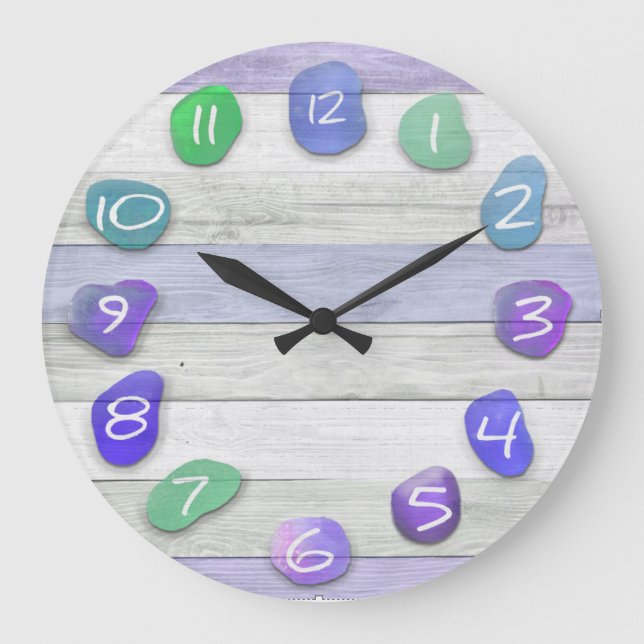 Grande Horloge Ronde Purple and Blue Sea Glass Acrylic Wall Clock (Recto)