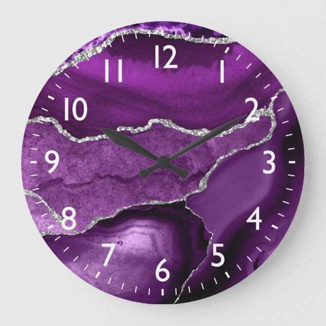 Grande Horloge Ronde Purple and Faux Silver Glitter Marble Agate (Recto)