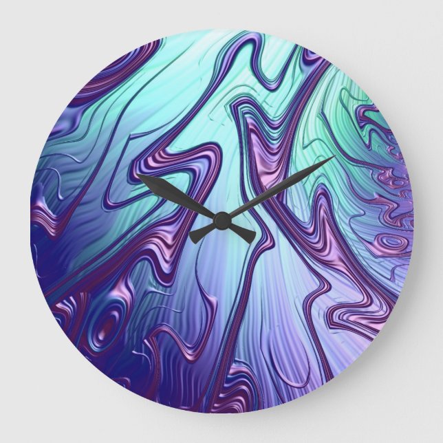 Grande Horloge Ronde Purple bleu iridescent 3D métallc abstract (Recto)