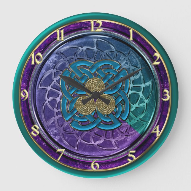 Grande Horloge Ronde Purple Bleu Vert Or Métallic Cabots Celtiques Horl (Recto)