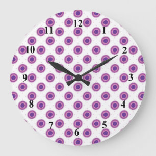 Grande Horloge Ronde Purple Bullseye Cible Polka Point Cercles ronds
