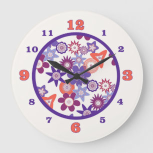 Grande Horloge Ronde Purple/Coral Fantasy Flower Pattern