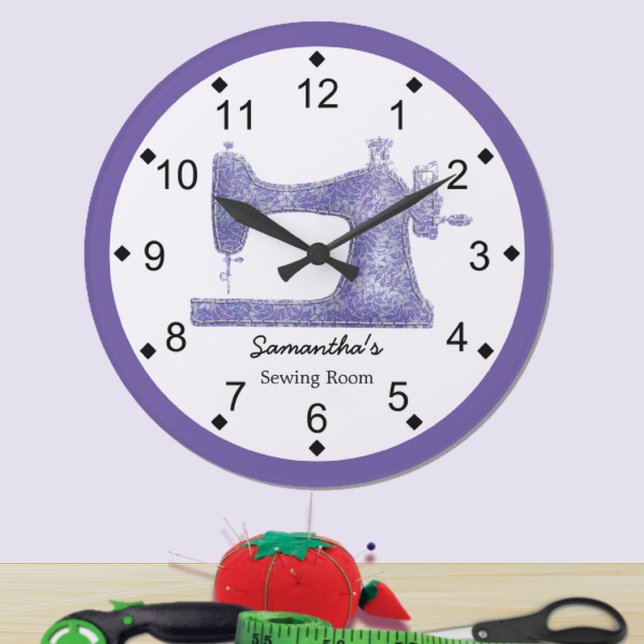 Grande Horloge Ronde Purple Damask Sewing Machine (Créateur téléchargé)