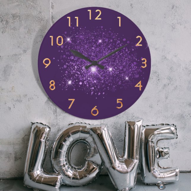 Grande Horloge Ronde Purple glitter dust gold (Créateur téléchargé)