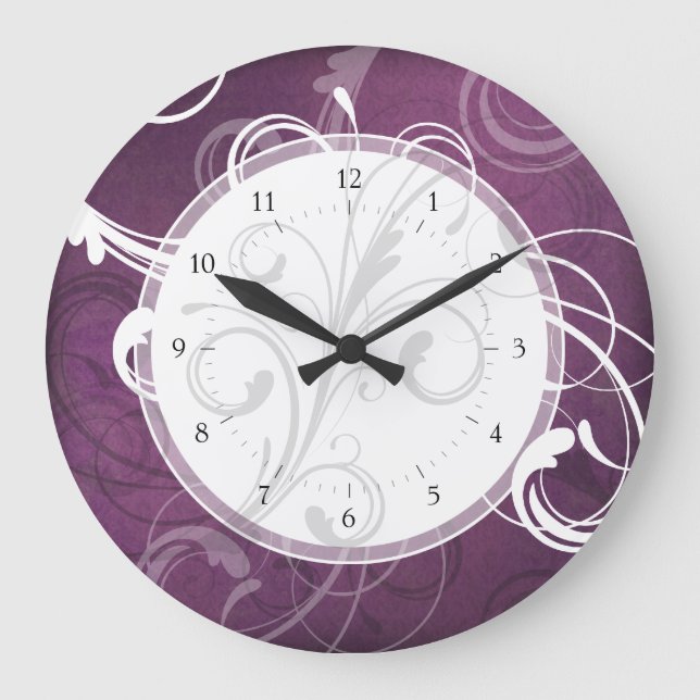 Grande Horloge Ronde Purple Grunge Damask Élégantes perlées (Recto)