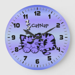 Grande Horloge Ronde Purple Kitty Cat Nap Wall Clock
