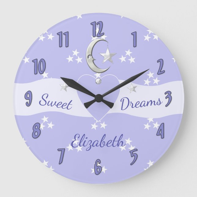 Grande Horloge Ronde Purple lilac with moon stars and baby name (Recto)