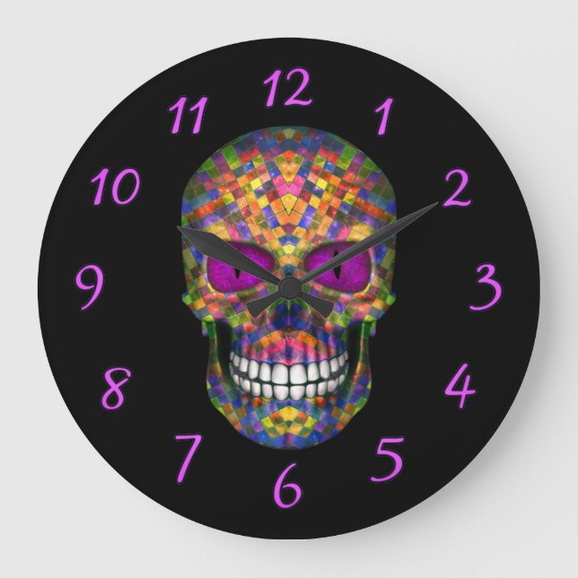 Grande Horloge Ronde Purple Mosaic Sugar Skull Zombie Wall Clocks (Recto)