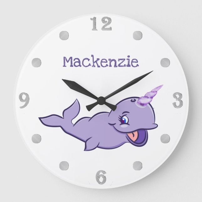 Grande Horloge Ronde Purple Narwhal | Lilac Magique Mer Unicorne Person (Recto)