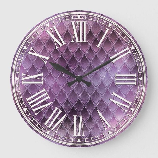 Grande Horloge Ronde Purple Ombre & Glitter Dragon Scales  (Recto)