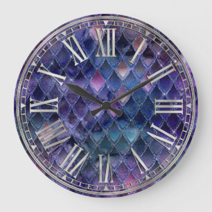 Grande Horloge Ronde Purple Ombre & Silver Sparkles Dragon Scales