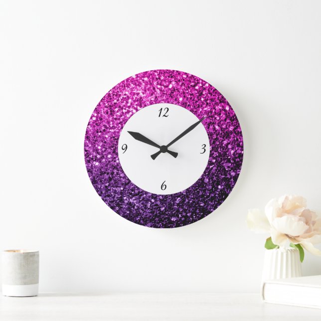 Grande Horloge Ronde Purple Pink Ombre parties scintillant scintille av (Maison)