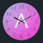 Grande Horloge Ronde Purple Sparkle<br><div class="desc">Purple and Pink ombre Sparkle Glitter Monogram Name and Initial Serving Wall Clock. The Wall Clock makes the perfect gift for someone oms loves sparkle and glitter.</div>