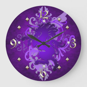 Grande Horloge Ronde Purple Unicorn Fantasy