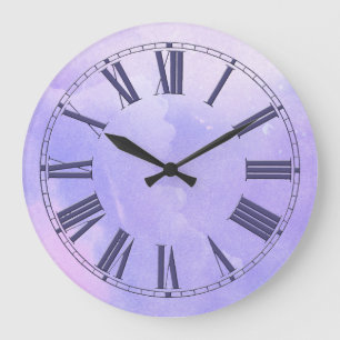 Grande Horloge Ronde Purple Watercolor Effect