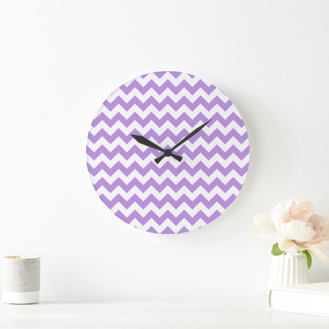 Grande Horloge Ronde Purple Zigzag, Purple Chevron, Motif géométrique (Maison)