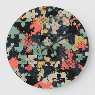Grande Horloge Ronde Puzzle Abstrait : Creative Vintage sans couture.