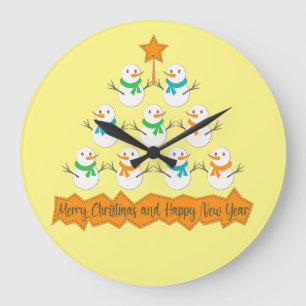 Grande Horloge Ronde Pyramide des sapins de Noël faite de bonhommes de