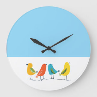 Grande Horloge Ronde Quatre oiseaux perchés sur une brindille