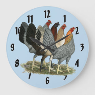Grande Horloge Ronde Quatre poules de Gamefowl