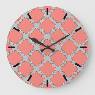 Grande Horloge Ronde Quatrefoil corail et gris