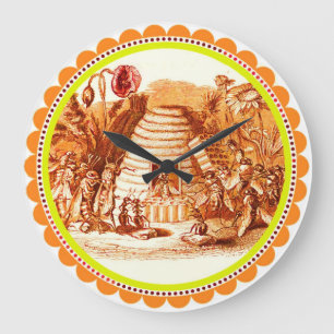 Grande Horloge Ronde QUEEN OF THE HONEY BEES IN SKEP /Beekeeper Orange