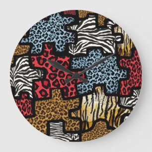 Grande Horloge Ronde RAB Rockabilly Impression Animale Puzzle