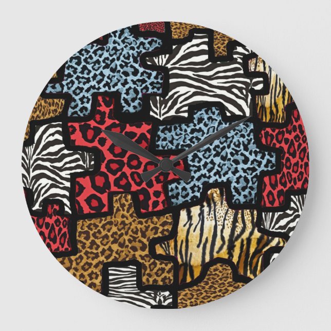 Grande Horloge Ronde RAB Rockabilly Impression Animale Puzzle (Recto)