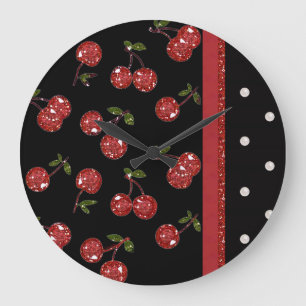 Grande Horloge Ronde RAB Rockabilly Très Cerises Noires