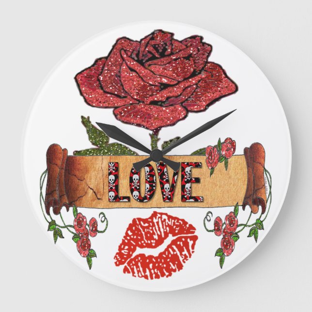 Grande Horloge Ronde RAB Rockabilly Valentine Roses, Love & Lipstick (Recto)