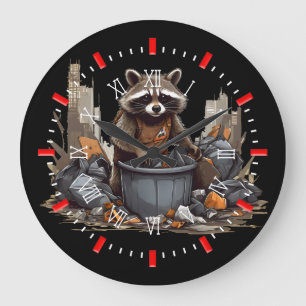 Grande Horloge Ronde Raccoon aime les ordures