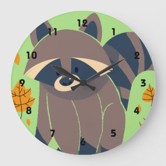 Grande Horloge Ronde Raccoon and Fall Leaves