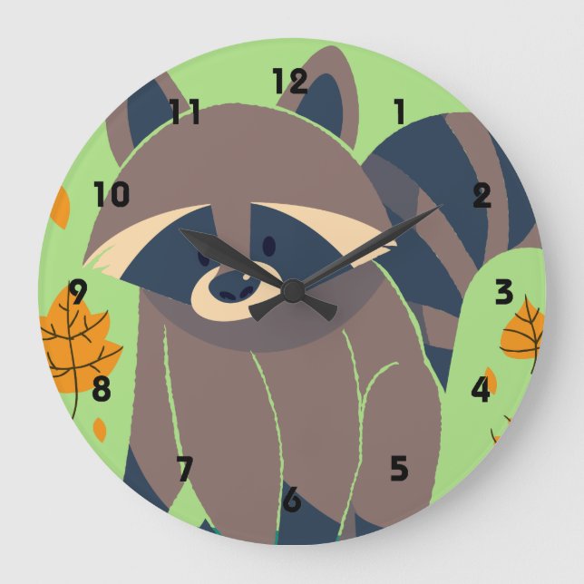 Grande Horloge Ronde Raccoon and Fall Leaves (Recto)