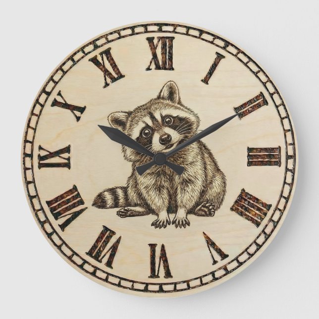 Grande Horloge Ronde Raccoon Wall Clock (Recto)