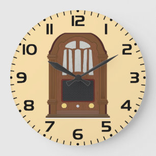 Grande Horloge Ronde Radio à Tubes Vintage en Bois Antique Stéréo