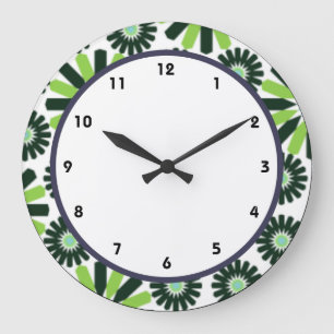 Grande Horloge Ronde radio vintrtro green floflower round clock