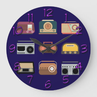 Grande Horloge Ronde radios rétro élégants musique dj vintage