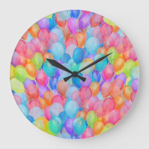 Grande Horloge Ronde Rainbow Dreams : Watercolor Balloon Art