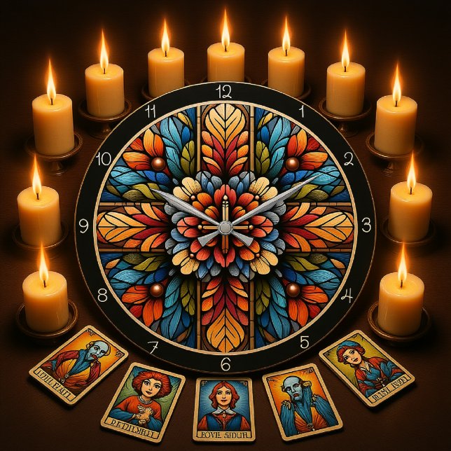 Grande Horloge Ronde Rainbow Floral Stained Glass Cross  (Créateur téléchargé)