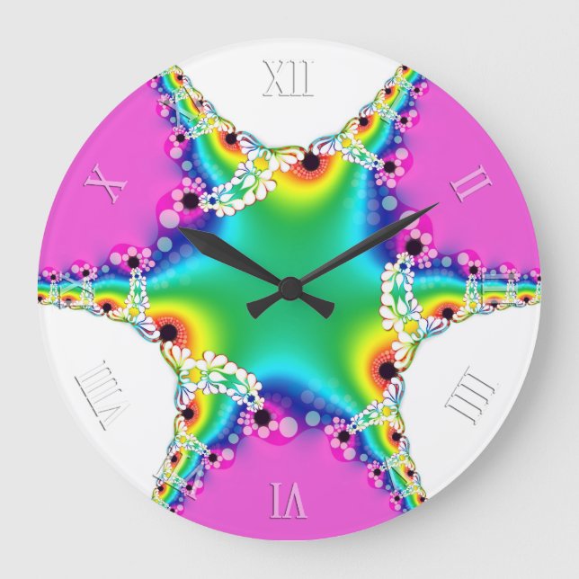 Grande Horloge Ronde Rainbow Fractal Lace Dream Wall Clock (Recto)