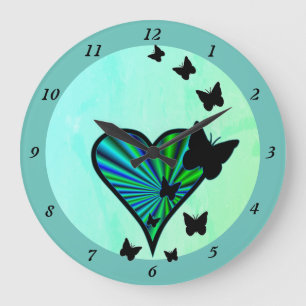Grande Horloge Ronde Rainbow heart and Butterfly