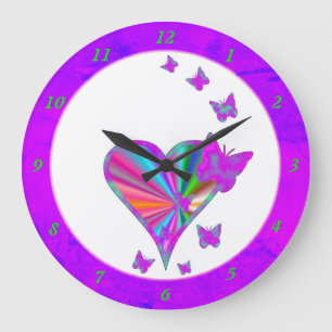 Grande Horloge Ronde Rainbow heart and Butterfly